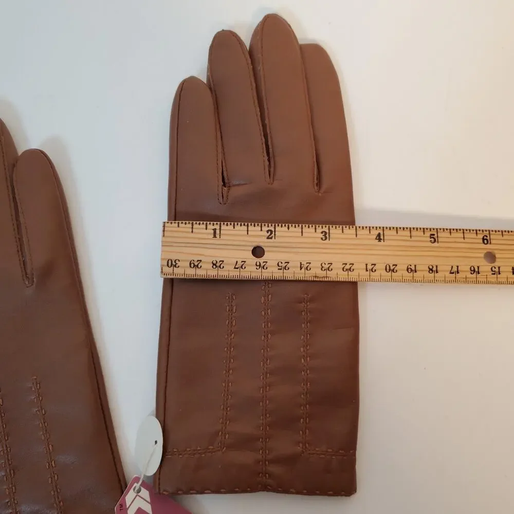 VTG Aris NovaKid Womens Camel Brown Faux Leather Driving Gloves SZ L Lined